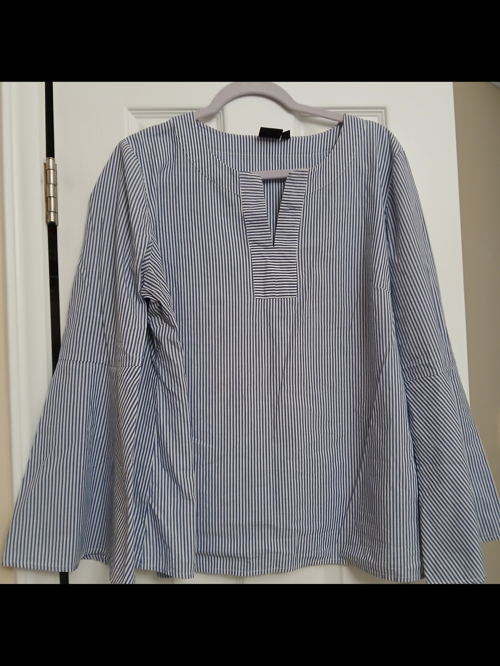 Saks Fifth Avenue Blue and White Striped Bell-Sleeve Top